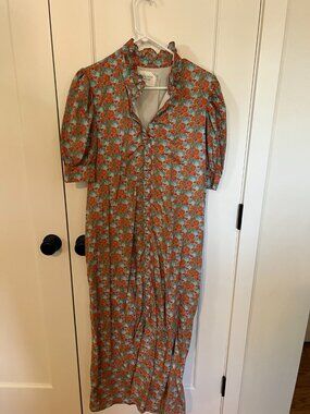 Tuckernuck Hyacinth House Floral Cotton Maxi Dress Blue Orange XL